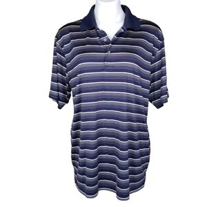 PGA Tour | Navy Blue Striped Sporty Athletic Golf Shirt Short Sleeved Men's XL
